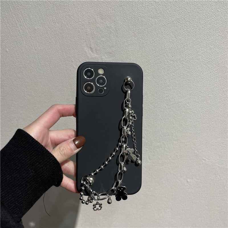 Cute Phone Cases For iPhone 14 13 11 12 Pro Max X XR XS Max 7 8 Plus Luxury Butterfly Chain Bumper Silicone Black Back Cover - Touchy Style