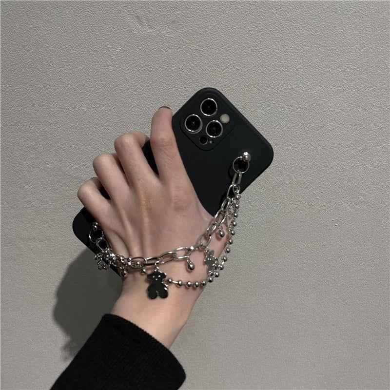 Cute Phone Cases For iPhone 14 13 11 12 Pro Max X XR XS Max 7 8 Plus Luxury Butterfly Chain Bumper Silicone Black Back Cover - Touchy Style