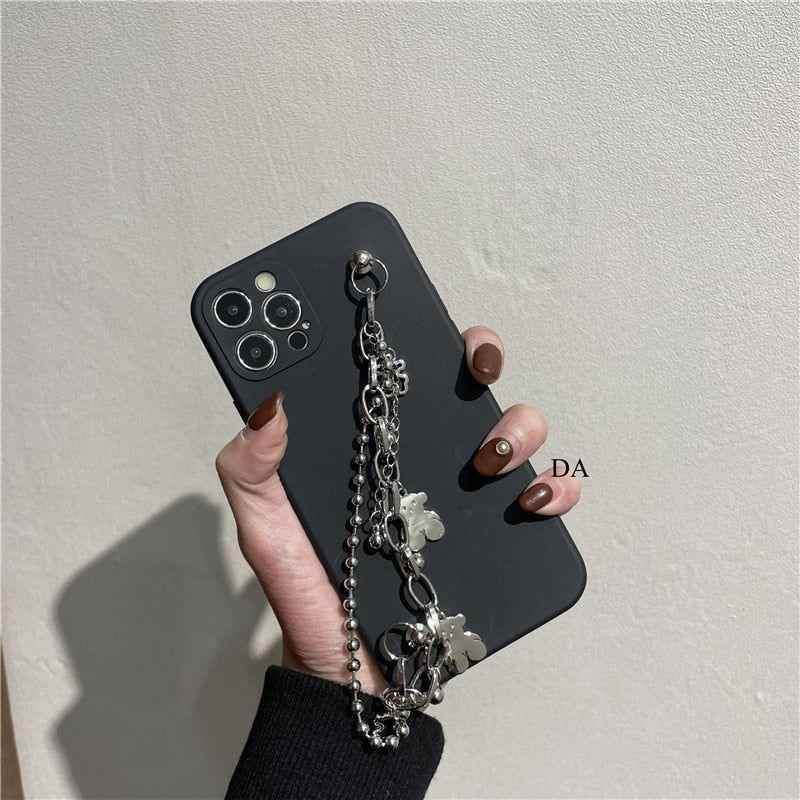 Cute Phone Cases For iPhone 14 13 11 12 Pro Max X XR XS Max 7 8 Plus Luxury Butterfly Chain Bumper Silicone Black Back Cover - Touchy Style