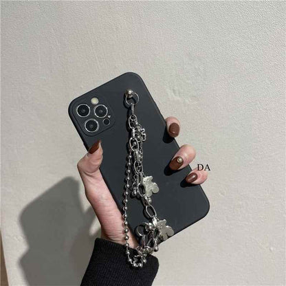 Cute Phone Cases For iPhone 14 13 11 12 Pro Max X XR XS Max 7 8 Plus Luxury Butterfly Chain Bumper Silicone Black Back Cover - Touchy Style