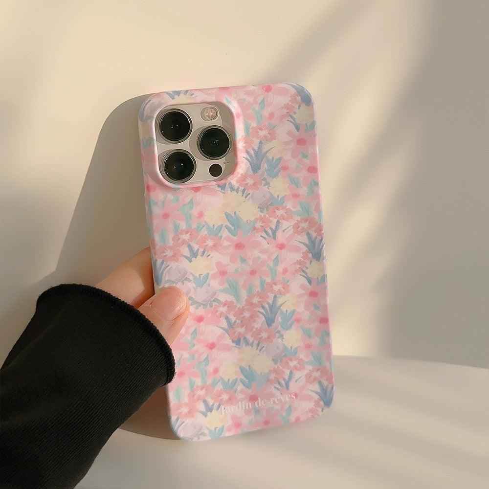 Cute Pink Flowers Garden Hard Phone Case Cover for iPhone 14, 13, 12, 11 Pro Max, Xr, Xs, 7, 8, and 14 Plus - Touchy Style