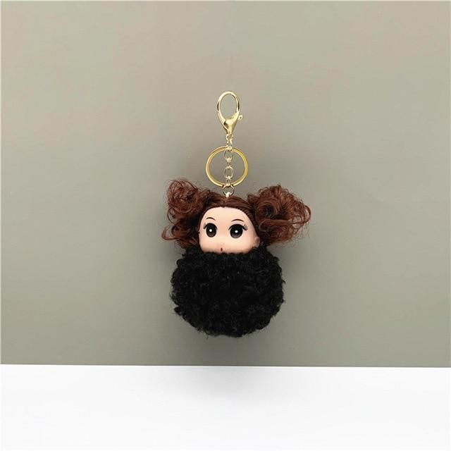 Touchy Style Cute Sleeping Doll Fur Key Chain Car Keychain Pom-Pom Curly Hair Doll Plush Ball Doll Bag Charm Cute Car Key Ring Jewelry White / 13 cm