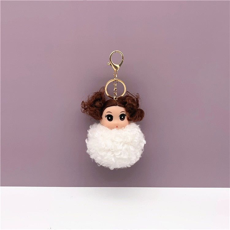 Cute Sleeping doll Fur Key chain Car Keychain Pom-Pom Curly hair doll plush ball doll Bag charm Cute Car Key Ring Jewelry - Touchy Style .