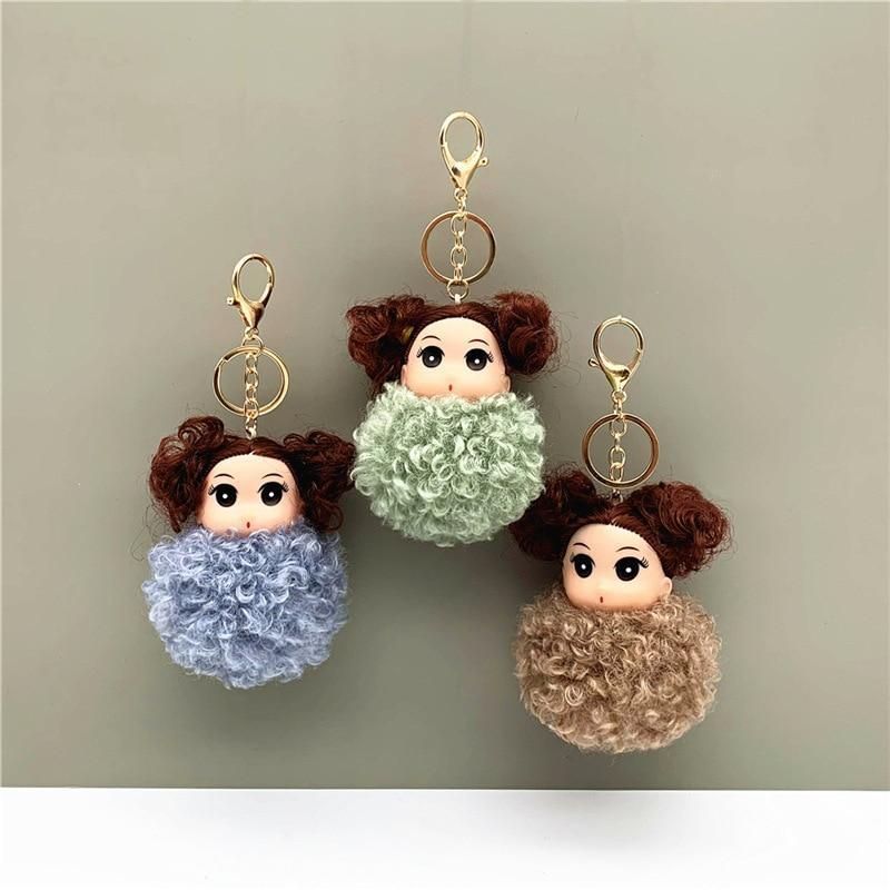 Touchy Style New Curly Cute Fur Key Chain Car Plush Keychain Pom-Pom Bag Pendant Creative Gift Jewelry Accessories Pendant Gray / 13 cm