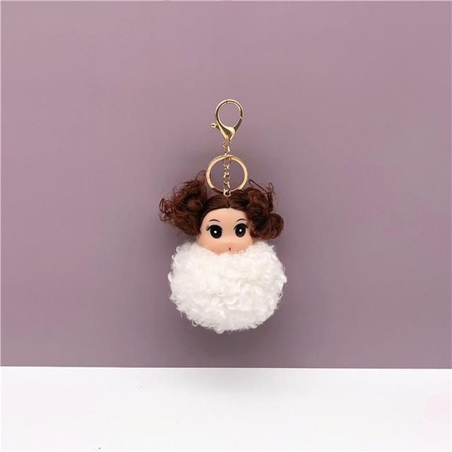 Touchy Style Unique Key Chain 2021 Pearl Crystal Bottle Bow Pompom Fluffy Puff Ball Keychains Gray Bell