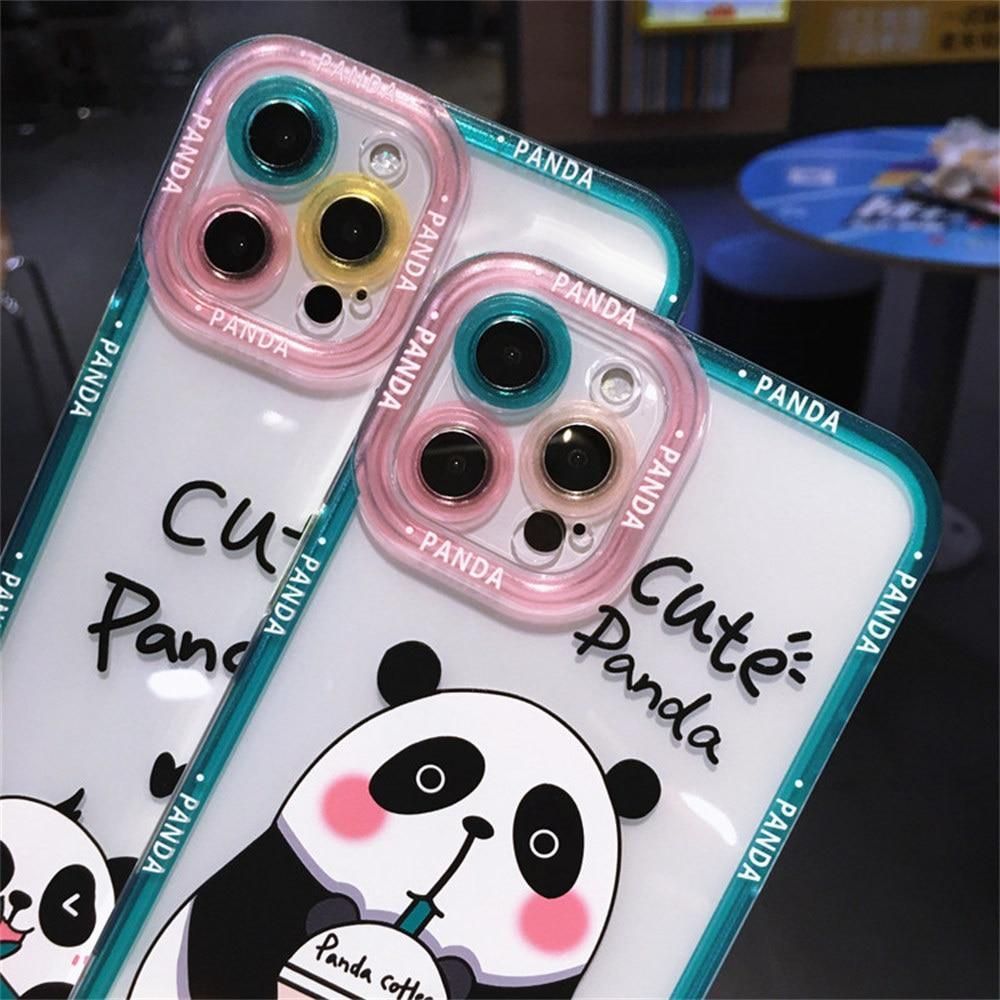 Cute Transparent Big Panda Phone Cases for iPhone 14, 13, 12, 11
