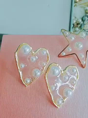 Earrings Charm Jewelry Transparent Big Heart Pearl 