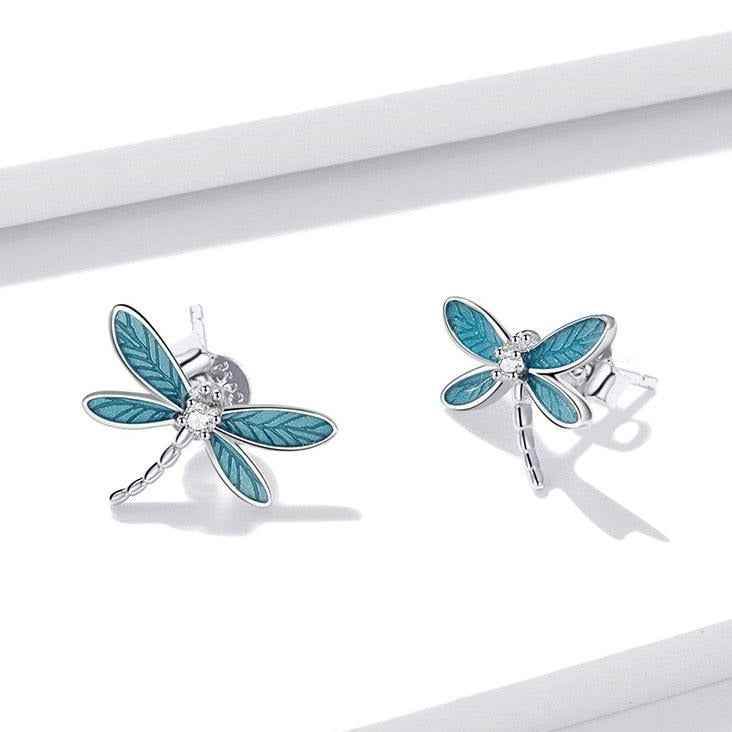 Dragonfly Earrings Charm Jewelry - 925 Sterling Silver (GX300) - Touchy Style