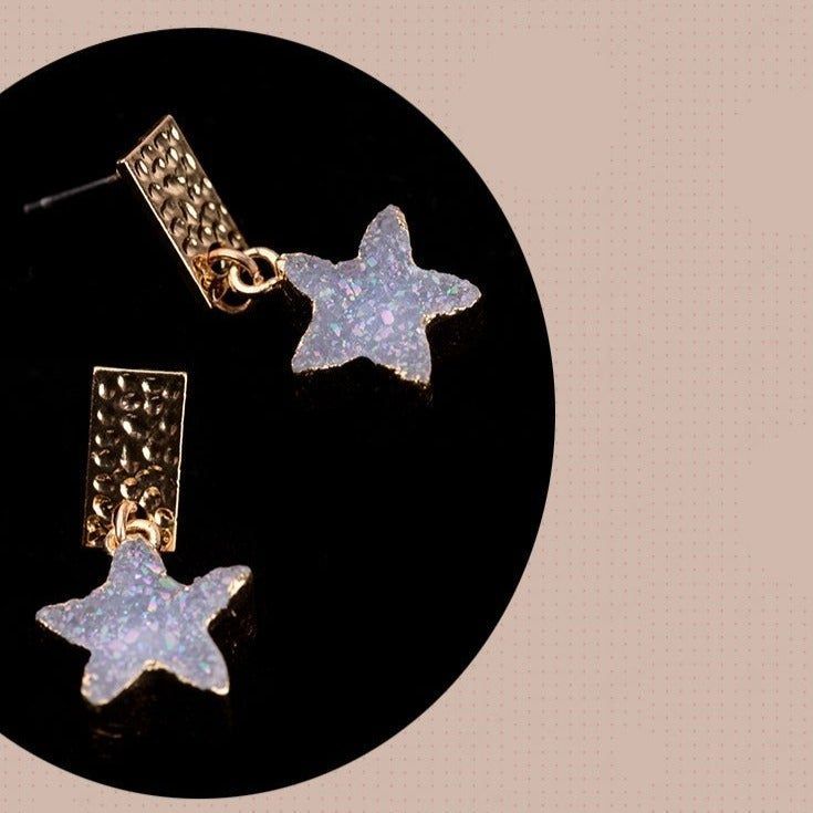 Druzy Stone Moon Romantic Star Dangle Mini Earrings Charm Jewelry BS0310 - Touchy Style .