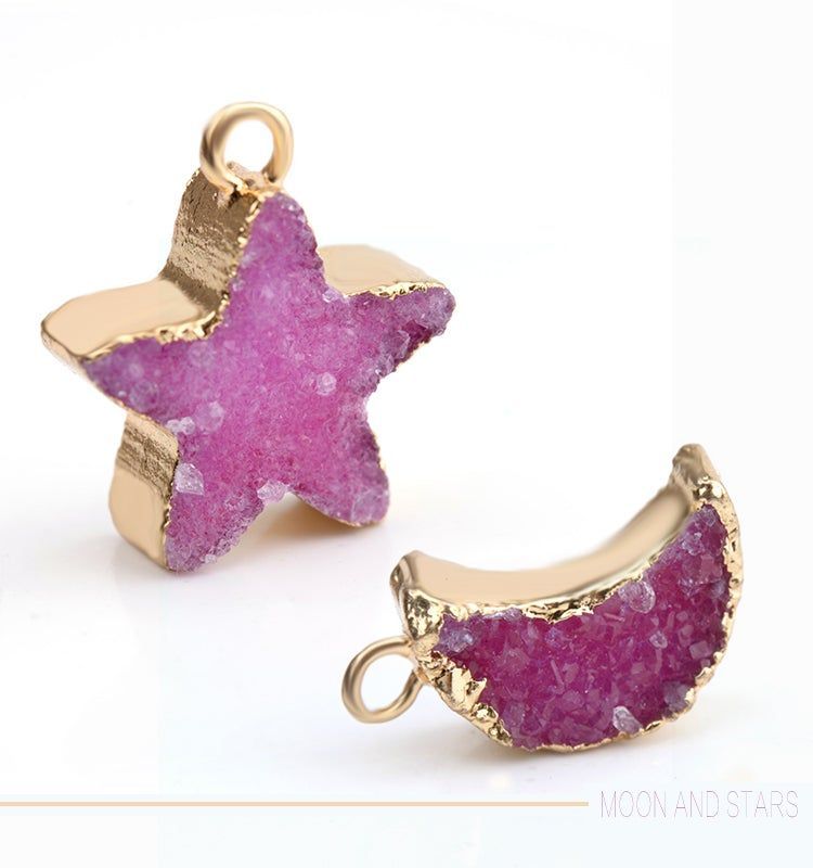 Druzy Stone Moon Romantic Star Dangle Mini Earrings Charm Jewelry BS0310 - Touchy Style .