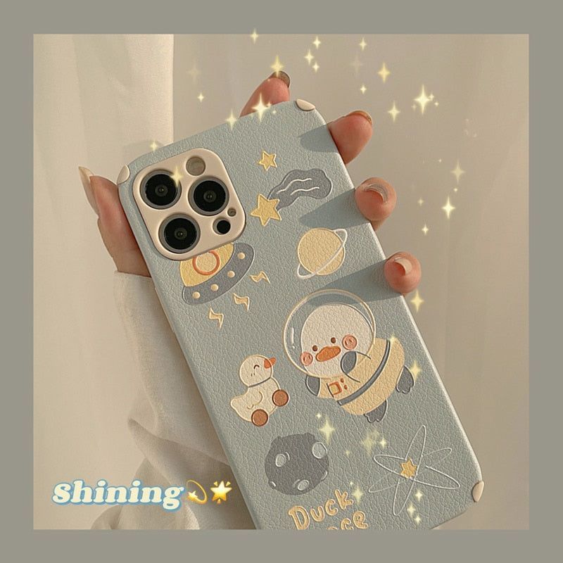 Duck Space Cute Phone Cases For iPhone 11 12 mini 13 pro max 7 8 plus xs max xr x - Touchy Style .