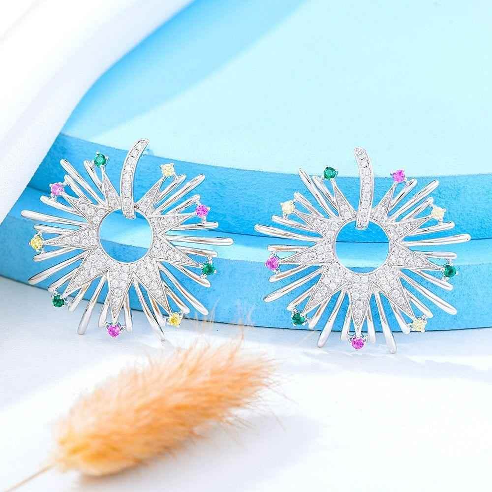 Earring Charm Jewelry 2021 Fireworks Flower Full Micro Paved Crystal Zircon Drop Earring Fashion - Touchy Style