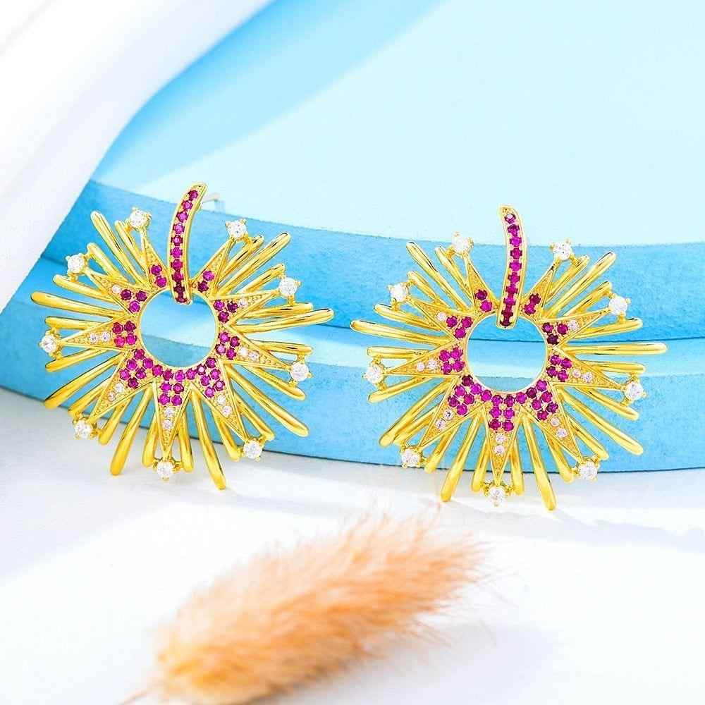 Earring Charm Jewelry 2021 Fireworks Flower Full Micro Paved Crystal Zircon Drop Earring Fashion - Touchy Style