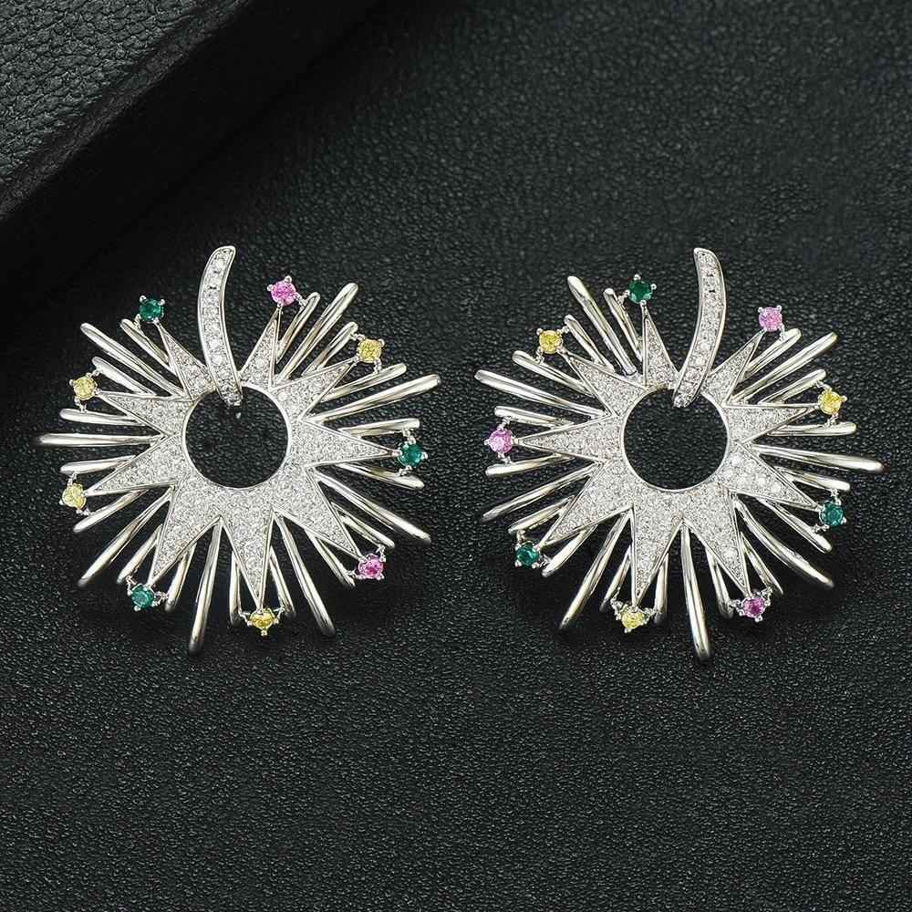 Earring Charm Jewelry 2021 Fireworks Flower Full Micro Paved Crystal Zircon Drop Earring Fashion - Touchy Style
