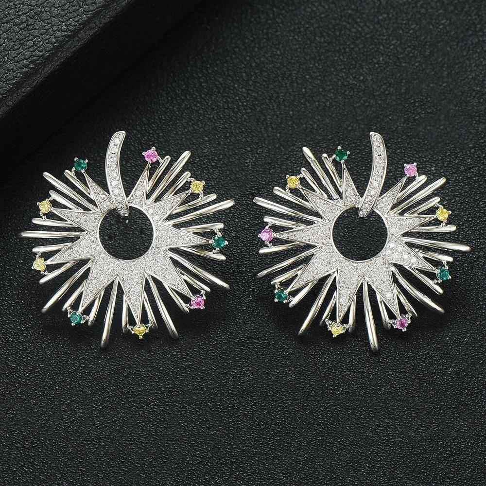 Earring Charm Jewelry 2021 Fireworks Flower Full Micro Paved Crystal Zircon Drop Earring Fashion - Touchy Style .