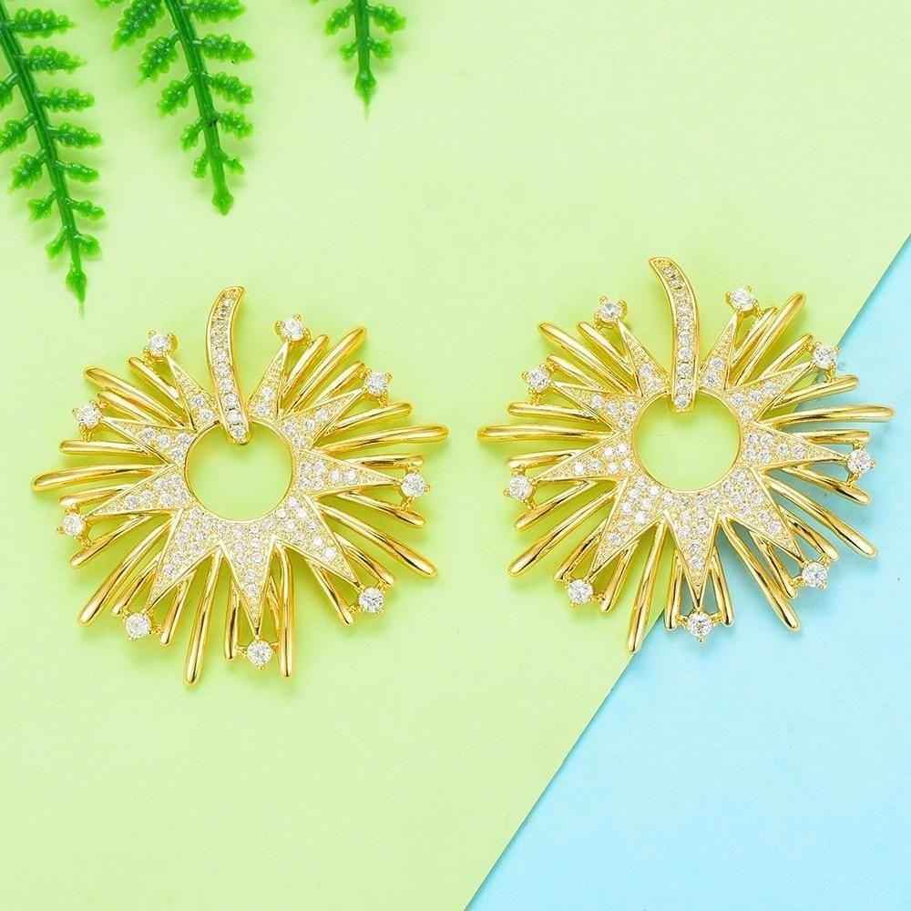 Earring Charm Jewelry 2021 Fireworks Flower Full Micro Paved Crystal Zircon Drop Earring Fashion - Touchy Style