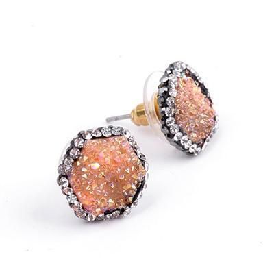 Earring Charm Jewelry Crystal Nature Druzy Stone Around Hexagon #EA026 - Touchy Style .