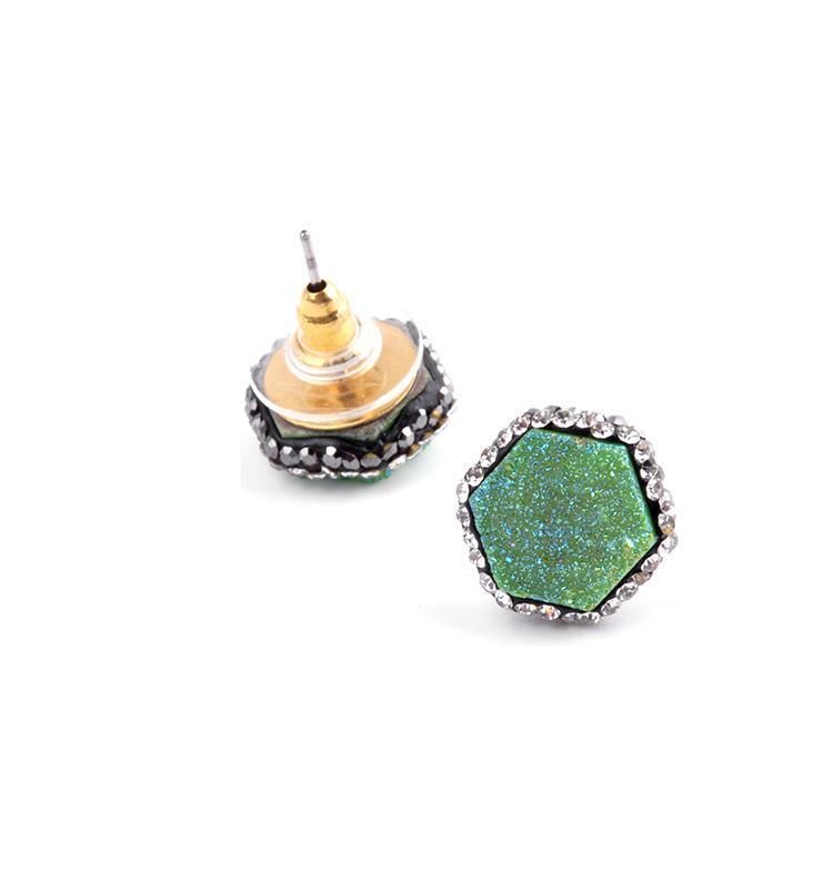 Earring Charm Jewelry Crystal Nature Druzy Stone Around Hexagon #EA026 - Touchy Style .