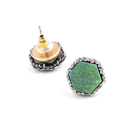 Earring Charm Jewelry Crystal Nature Druzy Stone Around Hexagon 