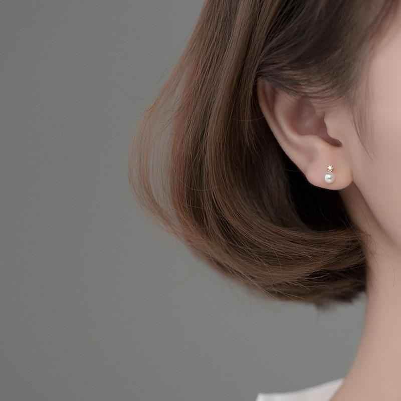 Earring Charm Jewelry Genuine 925 Sterling Silver Geometric Zircon Pearl Mini Small Stud Korean Style 2021 - Touchy Style