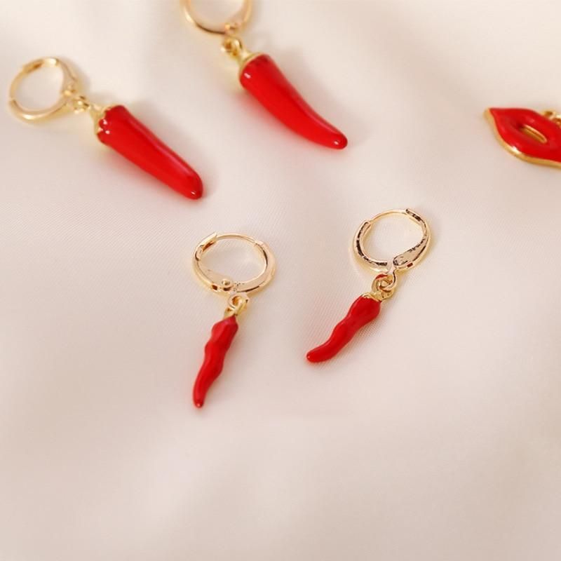 Earring Charm Jewelry Gold Filled Red Enamel Hoop 2021 Little Chili Pepper Earring - Touchy Style .