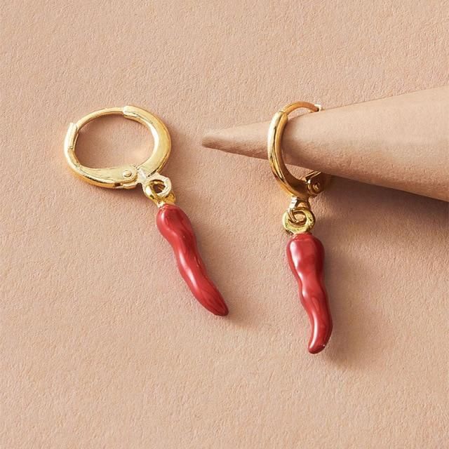 Earring Charm Jewelry Gold Filled Red Enamel Hoop 2021 Little Chili Pepper Earring - Touchy Style .