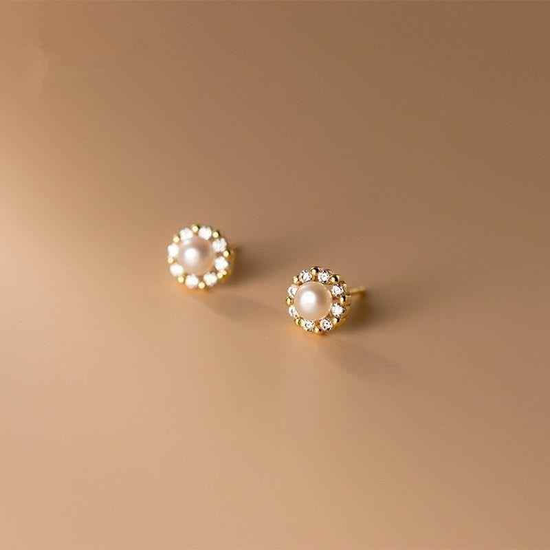 Earring Charm Jewelry Real 925 Sterling Silver Zircon Round Pearl Korean Chic Fashion Trendy 2021 - Touchy Style