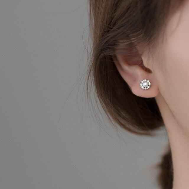 Earring Charm Jewelry Real 925 Sterling Silver Zircon Round Pearl Korean Chic Fashion Trendy 2021 - Touchy Style
