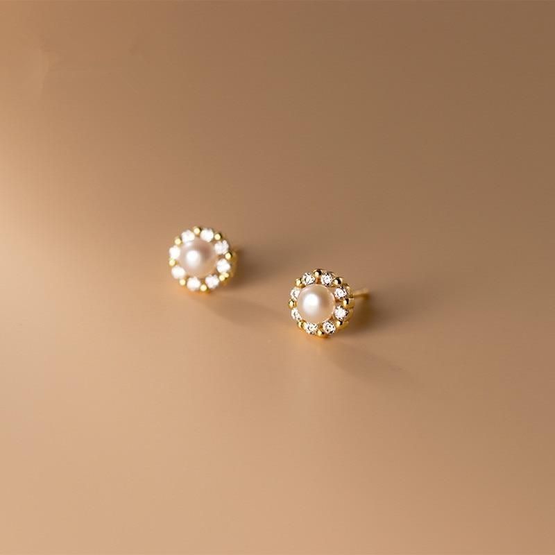 Earring Charm Jewelry Real 925 Sterling Silver Zircon Round Pearl Korean Chic Fashion Trendy 2021 - Touchy Style .