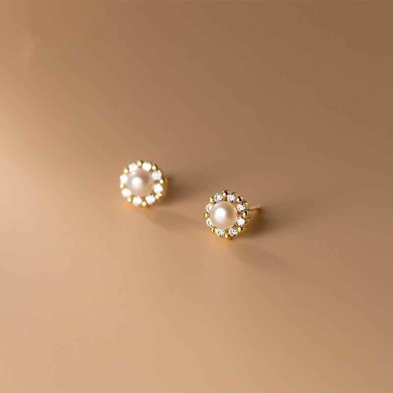 Earring Charm Jewelry Real 925 Sterling Silver Zircon Round Pearl Korean Chic Fashion Trendy 2021 - Touchy Style