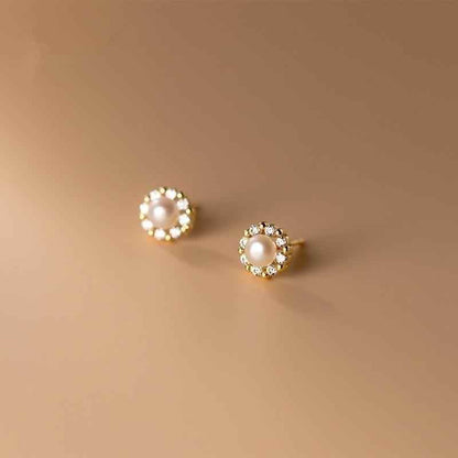 Earring Charm Jewelry Real 925 Sterling Silver Zircon Round Pearl Korean Chic Fashion Trendy 2021 - Touchy Style