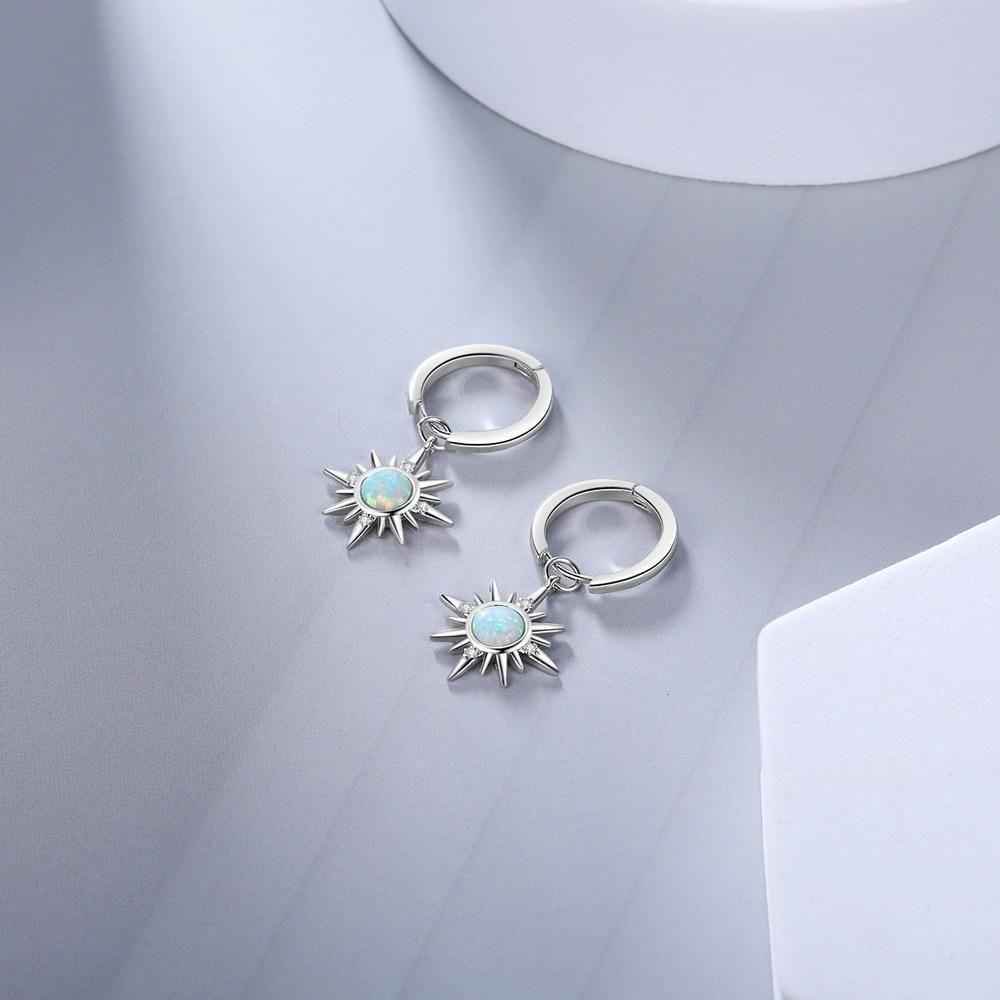 Earring Charm Jewelry Silver Color Sun Hoop Opal Clear CZ 2021 - Touchy Style .