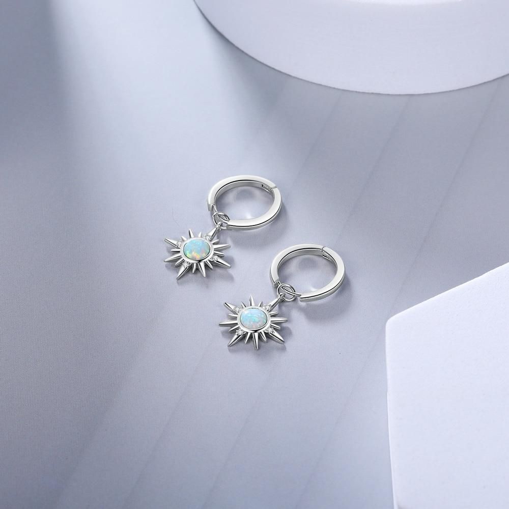 Earring Charm Jewelry Silver Color Sun Hoop Opal Clear CZ 2021 - Touchy Style .