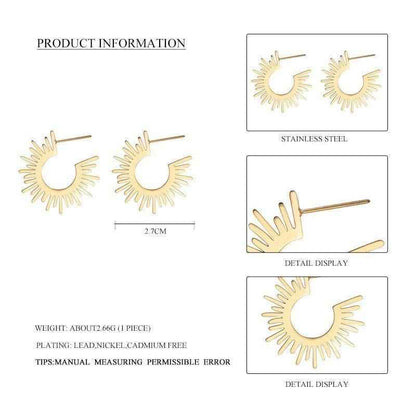 Earring Charm Jewelry Stainless Steel Metal Geometric Gold Color 18 K Texture YOS1113 - Touchy Style