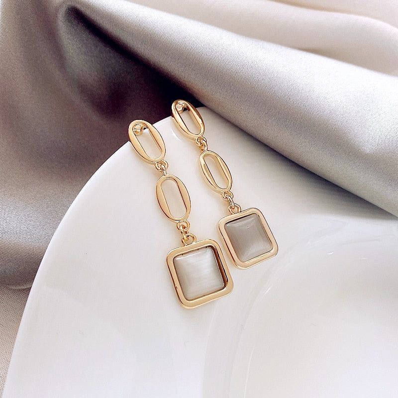 Earrings Charm Jewelry ECJTX57 Geometric Square Opals Pendant - Touchy Style .