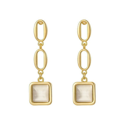 Earrings Charm Jewelry ECJTX57 Geometric Square Opals Pendant - Touchy Style .
