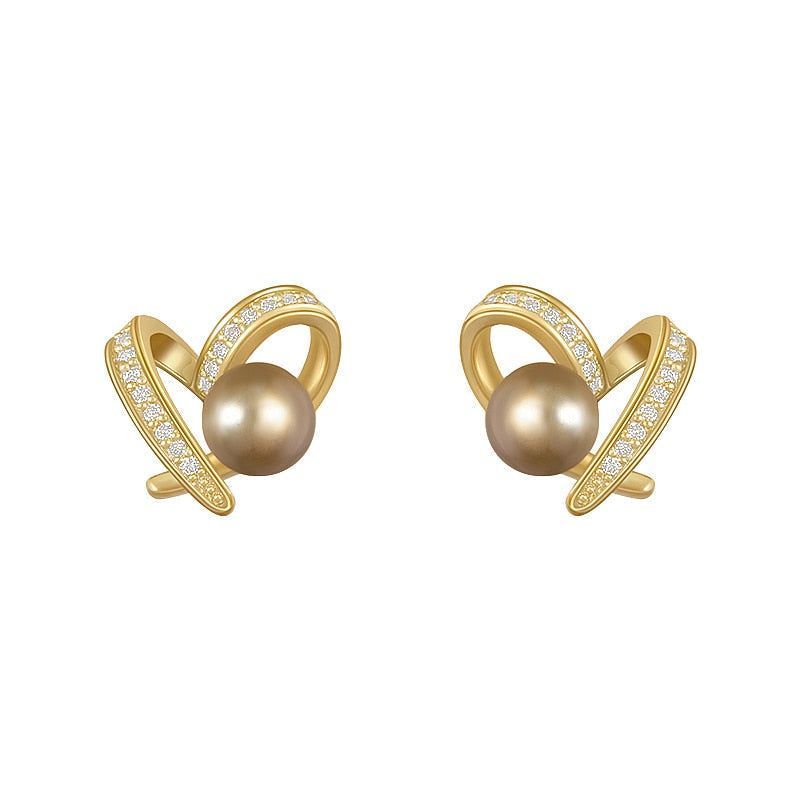 Earrings Charm Jewelry ECJTXY3 Classic Small heart Champagne Pearl - Touchy Style .