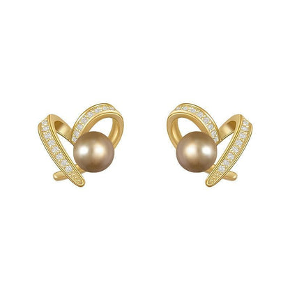 Earrings Charm Jewelry ECJTXY3 Classic Small heart Champagne Pearl - Touchy Style .