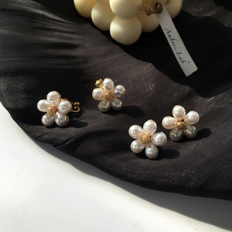 Earrings Charm Jewelry Faux Pearl Flower Fashion ET432 - Touchy Style .