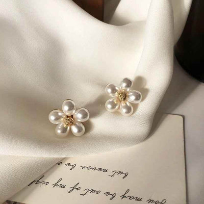 Earrings Charm Jewelry Faux Pearl Flower Fashion ET432 - Touchy Style