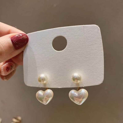 Earrings Charm Jewelry Heart Pearl Fine White Accessory DM20X88 - Touchy Style .