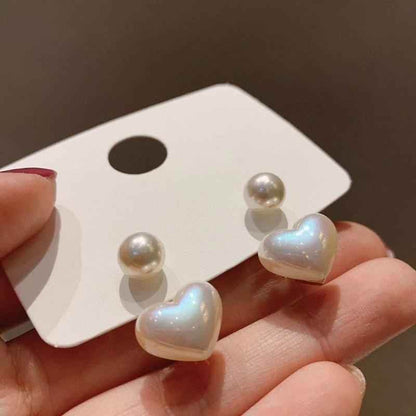 Earrings Charm Jewelry Heart Pearl Fine White Accessory DM20X88 - Touchy Style .