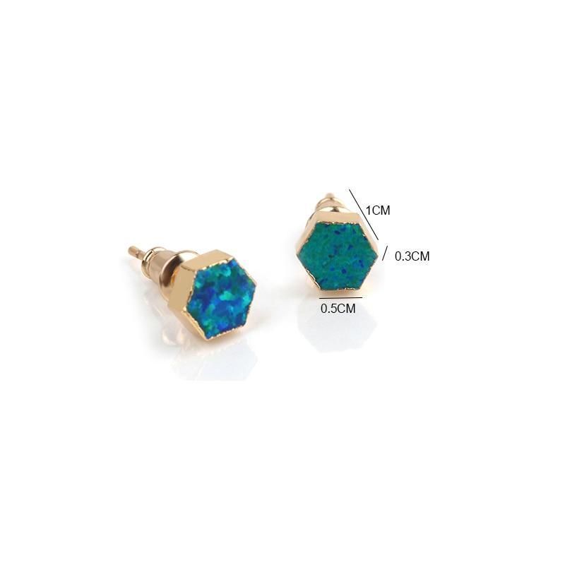 Earrings Charm Jewelry Hexagon Fashion Fire Opal Stone 