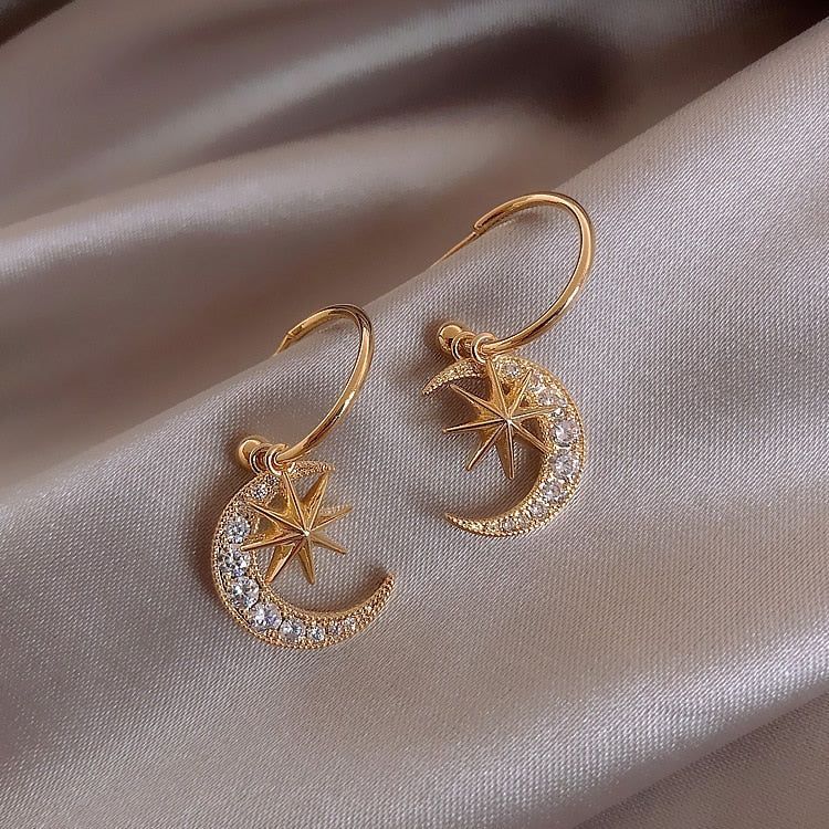 Earrings Charm Jewelry Moon Star Rhinestone Pattern 