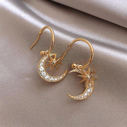 Earrings Charm Jewelry Moon Star Rhinestone Pattern 
