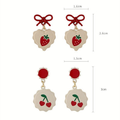 Earrings Charm Jewelry Red Bow Cherry Heart MS0117 - Touchy Style .