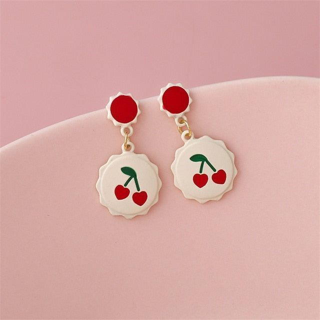 Earrings Charm Jewelry Red Bow Cherry Heart MS0117 - Touchy Style .