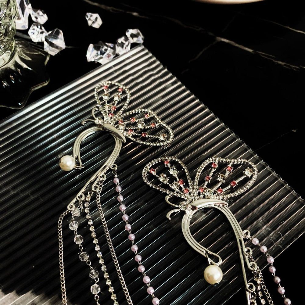 Earrings Charm Jewelry Rhinestone Big Butterfly Fashion - Touchy Style .