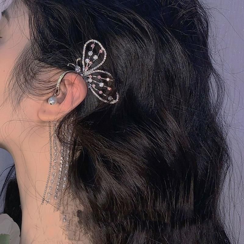 Earrings Charm Jewelry Rhinestone Big Butterfly Fashion - Touchy Style .