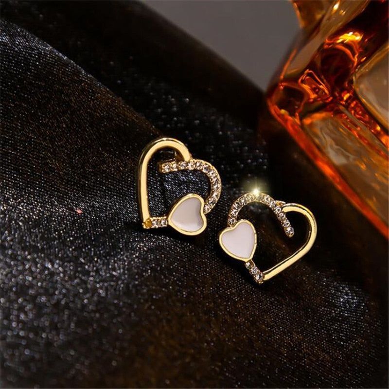 Earrings Charm Jewelry Shiny Crystal Double Hearts DM20X232 - Touchy Style .